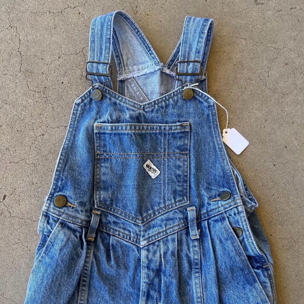 Girls Size 8 Guess Classic Blue Denim Overalls 80s Vintage - Picture 3 of 6